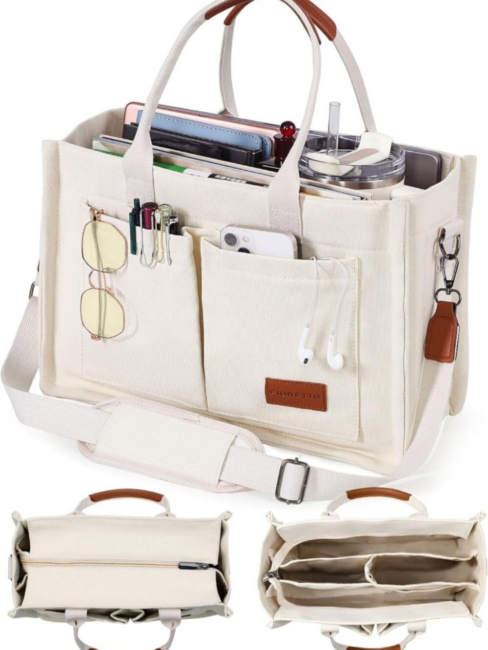 Stylish Canvas Tote Bag for Women - Zipper Closure, Compartments for Work